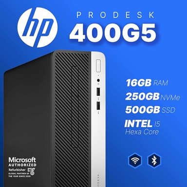 HP 400G5 ProDesk Desktop PC | Windows 11 Pro | Intel i5-8500 | 16GB RAM - 250GB NVME + 500GB SSD | 22" Monitor | RGB Speakers + Keyboard/Mouse | AX200 WiFi + BT | Home Office Computer (Renewed) - Image 8