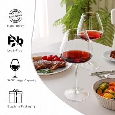 WOTOR Red Wine Glasses Set of 4, 25 Oz Large Burgundy Wine Glasses with Long Stem, Hand Blown Crystal Wine Glasses - Light, Ultra-thin, Gift Packaging for Wedding, Anniversary (Clear) - Image 2