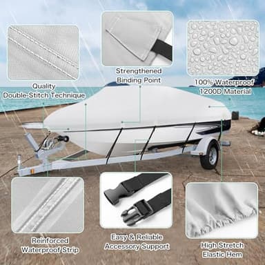 HAHASOLE Heavy Duty 1200D PU Waterproof Boat Cover, 20'- 22' Trailerable Marine Grade Polyester Canvas, Fits 20-22ft V-Hull, Runabout, Fishing Boat, Tri-Hull, Pro-Style Bass Boat with Tightening Strap - Image 3
