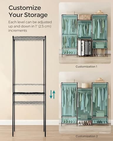 SONGMICS Portable Wardrobe Closet Heavy Duty Clothes Rack, Freestanding Closet Organizer,15.8 x 68.9 x 70.9 inches,Metal Garment Rack with Adjustable Wire Shelves, Dividable, Ink Black ULGR431B01 - Image 5