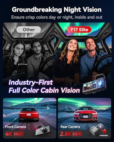 REDTIGER F17 Elite 4K 3 Channel Dash Cam, STARVIS 2 IMX678 & IMX675, 128GB Card, Full Night Color, 4K+2.5K+1080P Front and Rear Inside, Touch Screen, Voice Control, 5GHz WiFi 6, GPS, HDR, Parking Mode - Image 3