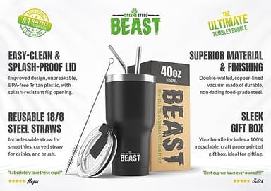 Beast 40 oz Tumbler Stainless Steel Vacuum Insulated Coffee Ice Cup Double Wall Travel Flask (Matte Black) - Image 2