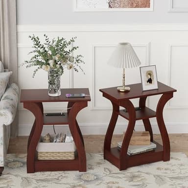 FROMJBEST End Tables Living Room Set of 2,Cherry End Table with Charging Station,Side Table, Nightstand for Bedroom, 3 Tier End Table with Storage Shelf for Living Room(Cherry) - Image 4