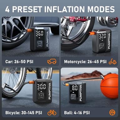 Tire Inflator Portable Air Compressor, 150 PSI Portable Electric Bike Pump Auto Shut-Off Cordless Car Tire Air Pump with Accurate LCD Display LED Light for Car, Motorcycle, Bicycle, Bike, Ball - Image 7