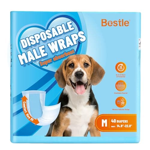 Bestle Male Dog Wrap, Disposable Dog Diapers, 40 Count, M (Waist 19.7”-23.6”), Wetness Indicator, Ultra Protection, Leak Proof, Super Absorbent, Soft - Image 1