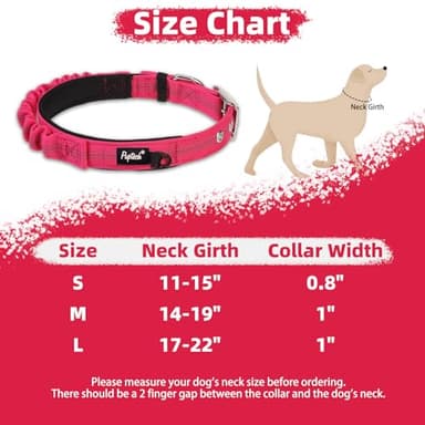 PUPTECK Heavy Duty Dog Collar with Handle Bungee for Small Medium Large Dogs, Tactical Dog Training Collar for Easy Control, Reflective Padded Dog Collars for Walking Running, Deep Pink, S - Image 2