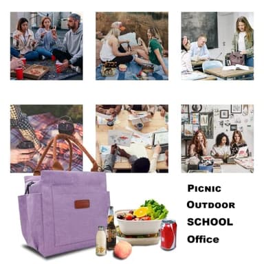Joymee Lunch Bag Women Insulated Lunch Box Reusable Leakproof Large Spacious Cooler Tote for Women Men Adult with Bottle Holder and Side Pockets for Work Office Travel Picnic - Purple - Image 7