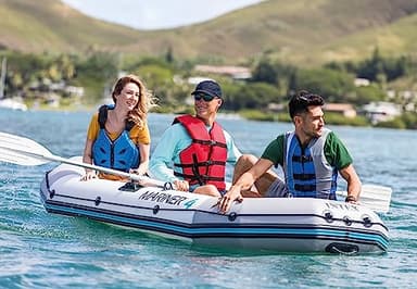 INTEX 68376EP Mariner 4 Inflatable Boat Set: Includes Deluxe 54in Boat Oars and High-Output Pump – Wear-Resistant Keel – Removable Fishing Rod Holders – 4-Person – 1100lb Weight Capacity - Image 6