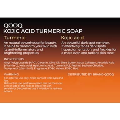 QOOQ Turmeric Kojic Acid Soap for Dark Spots Brightening – Face and Body Wash with Vitamin C, Retinol, Collagen, Vitamin E, Glycerin, Shea Butter & Castile Olive Oil – Soap for Women & Men (120g x 2) - Image 9