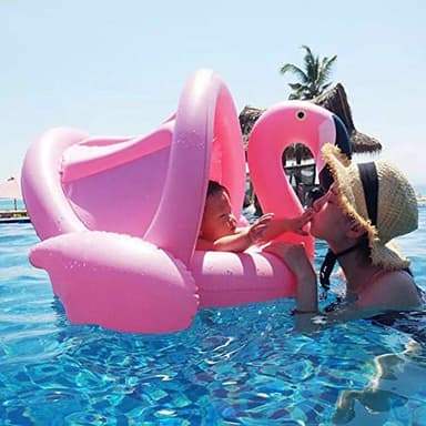 Baby Pool Float with Canopy,Flamingo Inflatable Swimming Ring,Infant Pool Floaties Sunshade Toys for Baby Girls Boys Toddlers Pink - Image 2