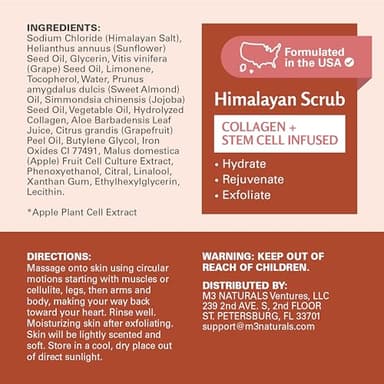 Himalayan Salt Scrub, Face, Foot, and Body Exfoliator with Collagen and Stem Cells, Exfoliating Scrub for Toning, Cellulite, and Skin Care by M3 Naturals 16 fl oz - Image 5