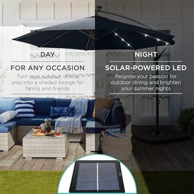 Best Choice Products 10ft Solar LED Offset Hanging Market Patio Umbrella for Backyard, Poolside, Lawn and Garden w/Easy Tilt Adjustment, Polyester Shade, 8 Ribs - Slate - Image 3