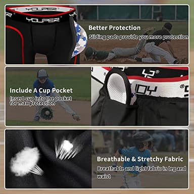 Youper Boys Youth Padded Sliding Shorts with Soft Protective Athletic Cup for Baseball, Football, Lacrosse (Black, Large) - Image 3