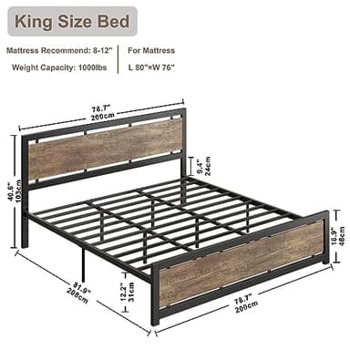LIKIMIO King Bed Frame with Headboard and Footboard, Metal Strong Supports, Easy Assembly, Noise-Free, No Box Spring Needed, Walnut - Image 2