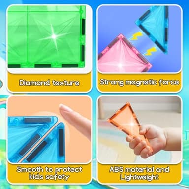 Magnetic Tiles, 100PCS Kids Magnetic Blocks Toy Set, Magnet Tiles 3D Clear Building Blocks Set with 2 Cars, STEM Sensory Educational Toys Gift for Toddlers Boys 3 4 5 6 7 8 9 - Image 2