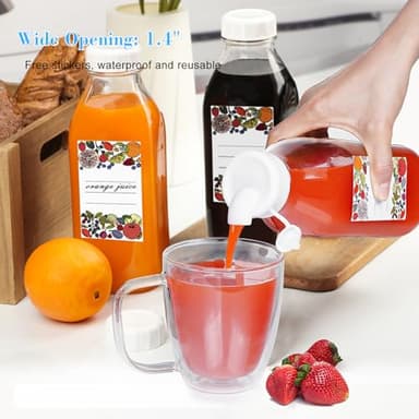 Liter Glass Milk Bottles w Scale, 100% Airtight Heavy Duty Screw Lid - 4 Pack 32 Oz Drinking Jars w Lids - Glass Bottles for Milk, Honey, Jam - Dishwasher Safe(Extra 2 Lids and 1 Pour Spout) - Image 4