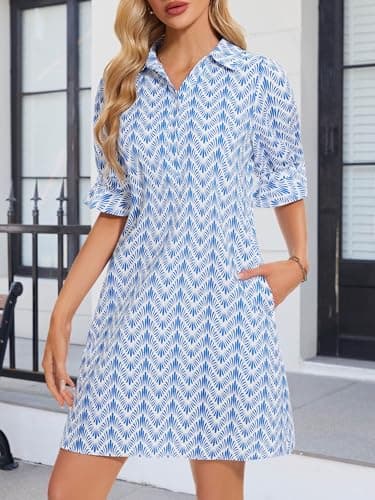 FENSACE Graduation Dresses for Women 2025 Blue Summer Casual Cute Babydoll Shirt Dress - Image 6
