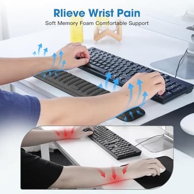 MEKASS Keyboard Wrist Rest, Soft Memory Foam Wrist Support for Keyboard, Keyboard Hand Rest Pad for Wrist Pain Relief, Keyboard Wrist Guard for Long Hours of Work, Gaming, Studying(Classic Black) - Image 2