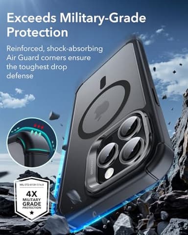 ESR for iPhone 14 Pro Max Case with Stand, Compatible with MagSafe, Full-Body Military-Grade Drop Proof Case with Built-in 9H+ Tempered Glass Screen Protector, Armor Series, Clear Black - Image 7