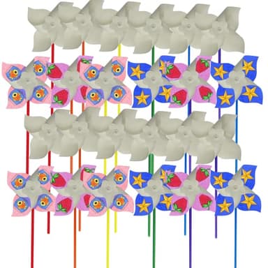4E's Novelty 24 Pack DIY Pinwheels Craft for Kids, Bulk Summer Pinwheel Craft Kit, Color Your Own Paper Windmill for Pinwheels for Kids July 4 Party, Bulk Pinwheel for Spring Art and Creativity - Image 7