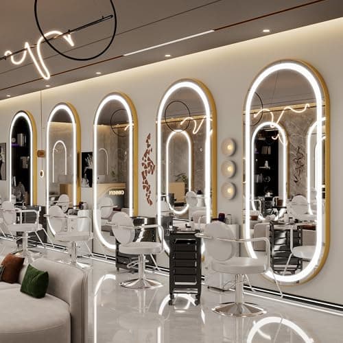 FENNIO 70" x 32" Large Luxury Wall Mounted Mirror with LED Lights - Oval Full Length LED Lighted Full Body Dressing Mirror for Bedroom, Salon, Brushed Aluminum Frame, Tempered Glass - Image 1