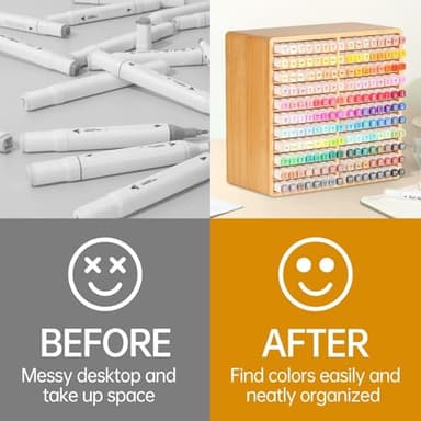walowalo Marker Organizer Hold 176 Markers Birthday Gifts Bamboo Pen Holder Art Supply Pencil Storage Organizer with 22 Compartments All-in-One Marker Storage for Home Office Desk Classroom - Image 3