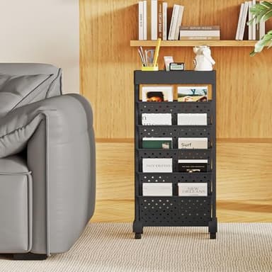 YEMUNY 6 Tier Rolling Utility Cart Multi-Functional Movable Storage Book Shelves with Lockable Casters for Study Office Classroom, Black - Image 5