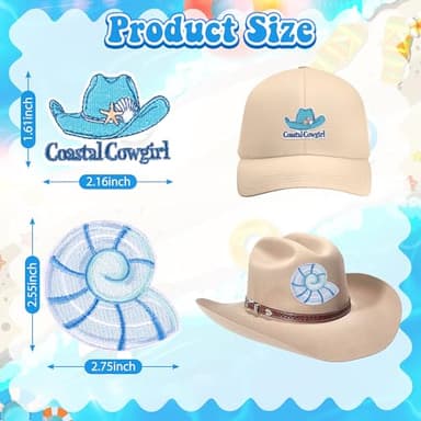 24Pcs Coastal Cowgirl Iron On Patches for Hats, Summer Ocean Embroidered Blue Patches for Girls, Heat Press Embroidery Patch for Trucker Hat/Clothes/Denim Jeans/Beach Bags - Image 3