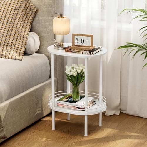 DGSANDGO Small Round Side Table,Bedside Table with Storage,Morden Round Nightstand,Samll Side Table for Living Room,Bathroom,Bedroom, Nursery, Laundry, White - Image 1