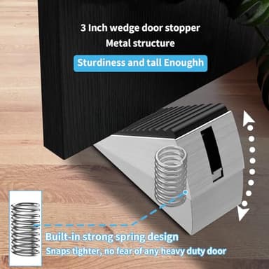 AIMAXINKE Strongest Adjustable Spring Loaded Large Door Stopper - Heavy Duty Tall Door Stop Wedge Door Stoppers for Bottom of Doors,Tall up to 3 in Doorstop Stainless steels Made Suits Any Heavy Gate - Image 3