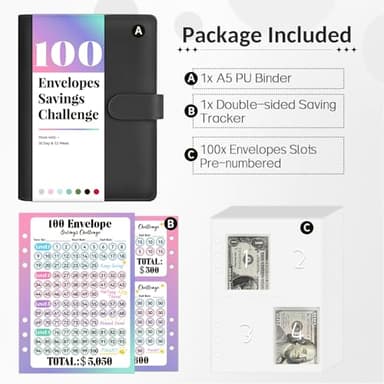 Sooez 100 Envelope Money Saving Challenge Book with 100 Pocket Pre-Numbered & Reusable Laminated Tracker - Image 2
