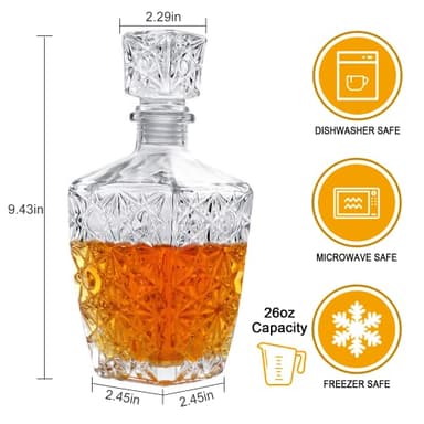 Cadamada Glasses Decanter,26 oz Diamond Pattern Wine Bottle with Lid,Delicate Decanter Set-for Tequila, Brandy, Scotch and Vodka, Gift Giving, Bar and Party Decoration (3pcs) - Image 2