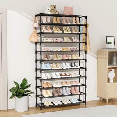 VILICK 11 Tiers Tall Wide Shoe Rack 55 Pairs Large Capacity Sturdy Durable Shoe Rack for Closet Metal Shoe Organizer Shelf with Two Hooks Space Saving for Entryway Black - Image 2