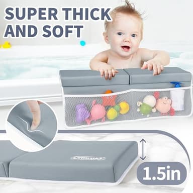 URMYWO Bath Kneeler and Elbow Rest Pad Set - 1.5" Thick Baby Bath Kneeler Pads with Toys Organizer, Anti-Slip Cozy Knee & Arm Support Bathtub Mat, Quick Dry Kneeling Pad for Baby Bath Time - Image 2
