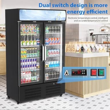 GAOMON Commercial Refrigerator, Merchandiser Refrigerator for Beverage, Glass Door Upright Display Fridge with Front LED Light, Double Glass Door Fridge Refrigerator for Shop, Restaurant, Apartment - Image 6
