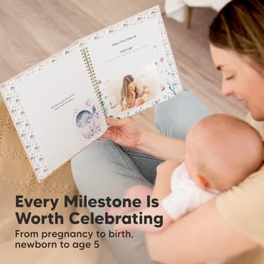 First 5 Years Baby Memory Book Girl, Boy - 90 Pages Hardcover First Year Milestone Keepsake Book, Newborn Scrapbook for New Parents, Minimalist Photo Album Journal, Gift for Baby Shower (SeaWorld) - Image 6