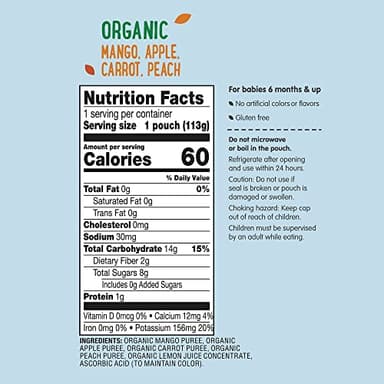 Amazon Brand - Mama Bear Organic Baby Food, Stage 2, Mango, Apple, Carrot, Peach, 4 ounce (Pack of 12) - Image 3