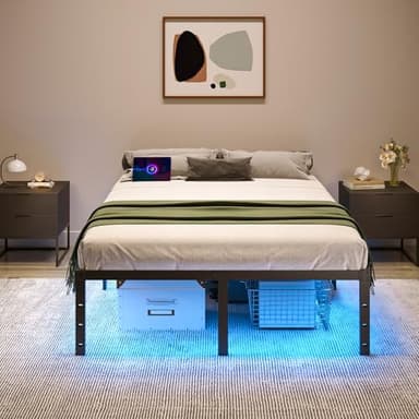 HAVONIZD Queen Size Bed Frame with LED Lights & Charging Station - 18 Inch Heavy Duty Metal Platform Bed Frame No Box Spring Needed, Easy Assembly, No Noise - Image 8