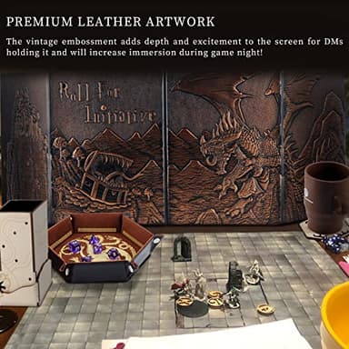 CZYY DND Dungeon Master Screen Faux Leather Embossed Dragon & Mimic, Four-Panel with Pockets DM Screen for Dungeons and Dragon, Pathfinder, D&D - Image 3