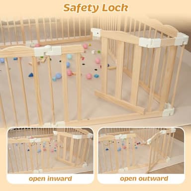 Playpen Large Foldable Play Pen for Toddlers 1-3,Easy Assemble Play Yard Wooden Baby Gates with Door,Expandable Play pens for Kids Safety Baby Playpen with Lock 67x101x24Inch(Foldable Connector) - Image 5
