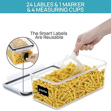 Vtopmart Airtight Food Storage Containers with Lids 8PCS Set 3.2L, Plastic Spaghetti Container for Pasta organizer, BPA Free Air Tight House Kitchen Pantry Organization - Image 4