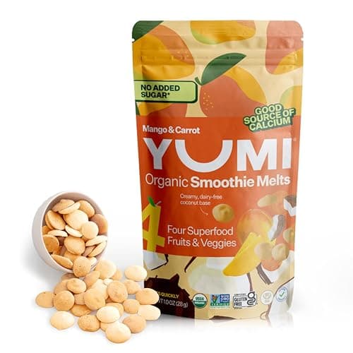 Yumi Smoothie Melts - Toddler & Kids Snacks, Gluten-Free, No Added Sugar. Organic Plant Based Like Bites - 4 Real Fruits & Vegetables Puree Melties, School Safe (Mango & Carrot) - Image 1