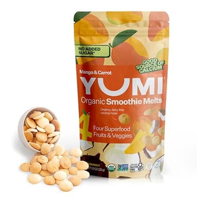 Yumi Smoothie Melts - Toddler & Kids Snacks, Gluten-Free, No Added Sugar. Organic Plant Based Like Bites - 4 Real Fruits & Vegetables Puree Melties, School Safe (Mango & Carrot) - Image 1