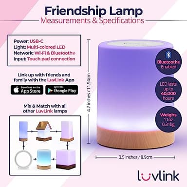 Friendship Lamps by LuvLink – No Subscription WiFi Touch Lamp for Long Distance Relationships, Couples, Friends & Family - Gift Ready (Single) - Image 3