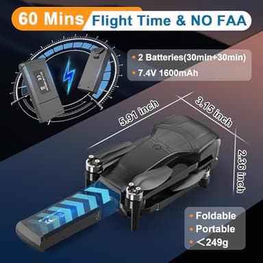 X-shop 4K GPS Drone with Camera for Adults, Brushless Motor, 4.5" HD Screen Remote with 2 Batteries 60 Min Flight, with SD Card, Foldable Quadcopter Under 249g, Auto Return, Follow Me, 3 Speed Mode - Image 7