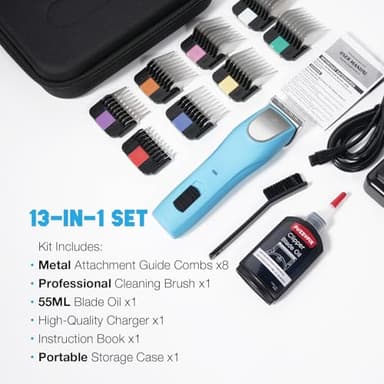 FuzzyFix Professional Dog Clippers for Grooming - 2 Speed Pet Grooming Kit for Thick Curly Matted Coats - Low Noise Heavy Duty Cordless Hair Trimmer with Detachable Metal Blade for Animal/Pet/Horse - Image 7