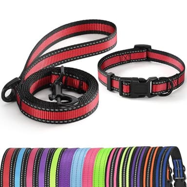 Mile High Life Reflective Dog Collar & Leash - Adjustable (Red, Large Pack of 2) - Image 1