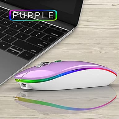 Uiosmuph LED Wireless Mouse, G12 Slim Rechargeable Wireless Silent Mouse, 2.4G Portable Optical Computer Mice with USB Receiver and Type C Adapter (Purple) - Image 7