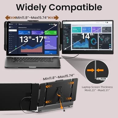 Laptop Screen Extender - 14" FHD 1080P IPS Portable Computer Monitor for Laptops, Dual Screen Travel Monitor for Laptops 13-17" with USB-C/HDMI Port, Plug & Play for Windows/Mac/Android/Switch/PS - Image 4