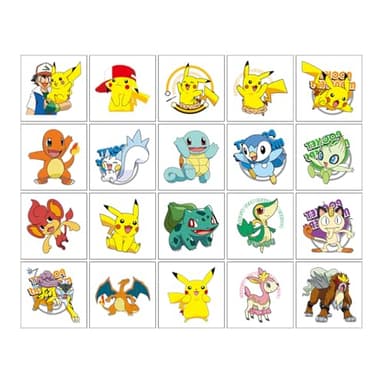 20 Sheets Pokemon Temporary Tattoos for Kids, Birthday Party Favors, Cute Cartoon Decoration Sticker Gifts for Girl Boys Activity Class Prizes Carnival Christmas Rewards - Image 2